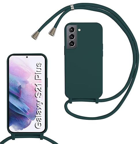 MBSLFY Coque avec Cordon pour Samsung Galaxy S21 Plus/S30 Plus, Collier pour Étui Housse TPU Anti-Choc Colliers Protection Complète Cover de cellulaire Mince Réglable Lanyard Case, Vert foncé