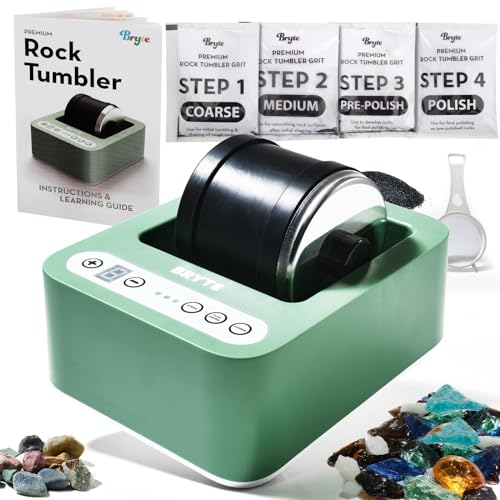 BRYTE Rock Tumbler Kit - Medium Mint Green - 3-Speed Direct Drive & Variable-Speed Motor with Digital 9-Day Timer - Self-Cooling, Quiet Polishing Tumbler for Kids & Adults