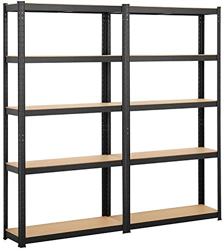 Yaheetech Étagère de Rangement 180 x 180 x 30 cm Étagère Garage à 5 Niveaux avec Cadre en Métal Tablette en Bois MDF Réglable en Hauteur Domicile Magasin Bureau Entrepôt Noir