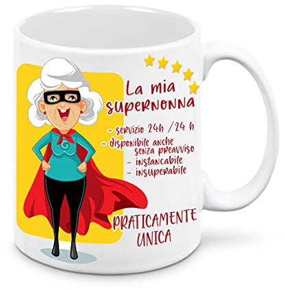 Mr. Gadgets Tazza da regalo - Festa dei nonni, singola o coppia di tazze (Super nonna)