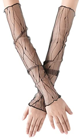 2 Paar Damen Kühlung Arm Ärmel Lange Ultradünne Fingerlose Ellbogen Sommerhandschuhe Sonnenschutz UV Schutz Kühles Netz Tül Fingerlose Armstulpen Perfekt Party Outdoor Sportaktivitäten,Schwarz D