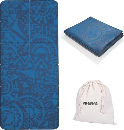 PROIRON Yogamatte Faltbar, Reise Yogamatte rutschfest & leicht 173cm x 61cm x 4mm, Gymnastikmatte mit Tasche für Zuhause und Draußen - Blau