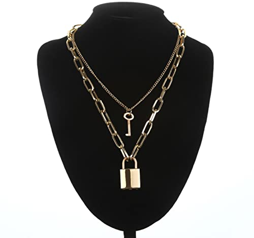 WEITING Schlosskette mit Vorhängeschloss für Damen und Herren, Punk-Schmuck am Hals, ästhetisches Eboy-Zubehör, goldfarben