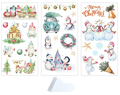 3 Blatt Rub On Transfer Aufkleber Weihnachten Aufkleber Weihnachtsbaum Schneemann Zwerge Schneeflocke Winter Ästhetische Dekoration Transparente Weihnachtsaufkleber für Möbel Scrapbook Album