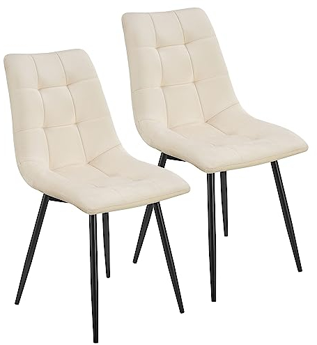 Juskys Esszimmerstühle Blanca 2er Set - Samt Stühle gepolstert - Stuhl für Esszimmer, Küche & Wohnzimmer - modern, belastbar bis 120 kg Beige