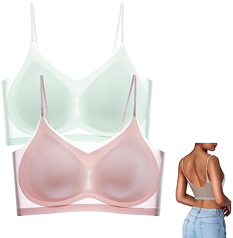 2 Stück Ultradünner Sommer Komfort BH aus Eisseide in Übergröße Leicht Nahtloser Sport BH Ice Silk Air Seamless Bra Push Up Ohne Bügel BH Atmungsaktiv Gepolstert Schlaf Yoga Slinge BH