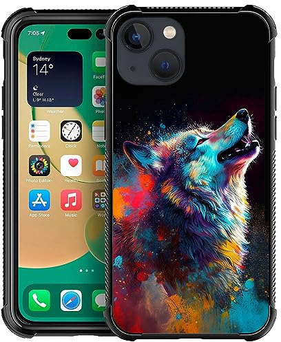 TAMEFOX Kompatibel mit iPhone 14 Hülle, Ink Wolf Cases Anti-Rutsch Anti-Schock 4 Ecken Bumper Soft TPU Cover Handyhülle für iPhone 14 6,1 Zoll