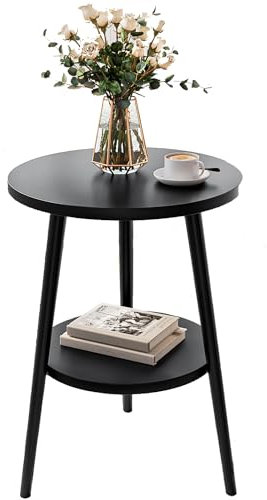 Uptyia Beistelltisch, 2 Ebenen, schwarz, runder Couchtisch, Ø38 x 55 cm, modern, für Wohnzimmer oder Schlafzimmer, einfache Montage, minimalistischer Stil