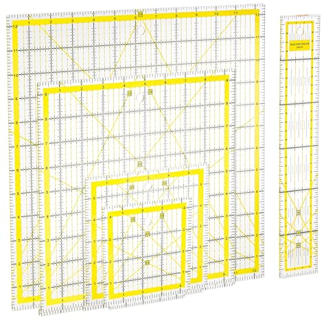 Suwimut Set of 5 Quilting Ruler, Clear Acrylic Quilter Ruler with Double Colored Grid Lines for Quilting, Sewing, Crafts Template