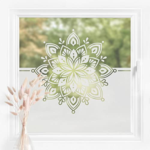 Bilderwelten Fensterfolie Sichtschutz Mandala Ornament 60 x 120 cm Milchglasfolie Sichtschutzfolie Fenster Folie Blickdicht Anti-UV Statisch Haftend Querformat
