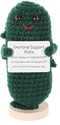 Lustige Positive Gurke, 10cm Kreativ Gestrickt Süß Positiv Gurken zur Emotionalen Unterstützung Spielzeug mit Positiver Karte Aufmunterungsgeschenke für Freunde Zuhause Büro, Dekoration