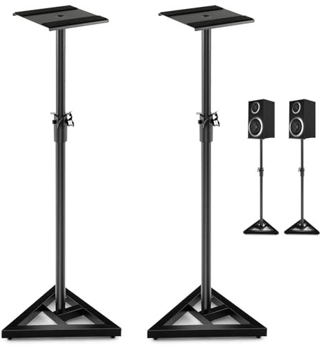 GiantexUK Floor Speaker Stands Pair, 97-157CM/38”-62” Height Adjustable Satellite Bookshelf Speaker Stand with Non-slip Padding Stickers & Safety Pin, Heavy Duty Metal Studio Monitors Tripod Pairs
