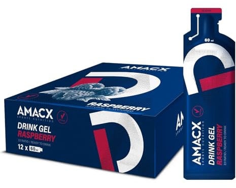AMACX Energy Gel mit 30g Kohlenhydrate – 12er Pack – Elektrolyte für intensives Training – 200mg Natrium pro Energiegel – Sport Gel mit Maltodextrin – Ausdauerathleten Sportnahrung – Himbeere