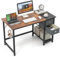 COSTWAY Computer Desk, Metal Frame Study Table Workstation with 2 Removable Drawers, Storage Shelf and Headphone Hooks, Modern PC Laptop Table Working Desk for Home Office Bedroom (120 x 60 x 75 cm)