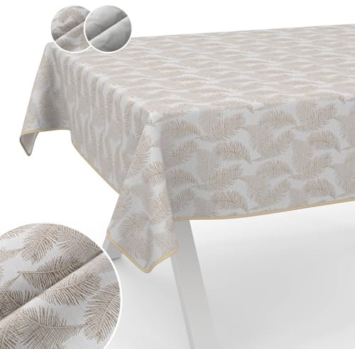 Tischdecke Stoff abwaschbar Lurex Tischtuch Tafeldecke Teflon beschichtet pflegeleicht Lotuseffekt schmutz- & wasserabweisend Kate Floral Blätter 100x140cm mit Saum (Eingefasst) Gold