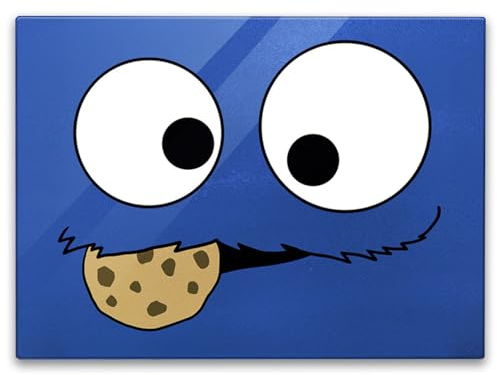 Keks-Monster Schneidebrett in 39x28cm Glas Keksmonster Cookie Glas-Schneidebrett in 39x28cm in Blau Krümelfest ideal für Keks-Liebhaber