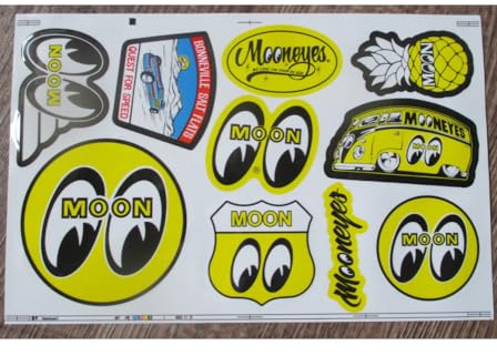 hotrodspirit - Bogen mit 10 Aufklebern Moon Hot Rod 21 x 14 cm selbstklebend Mooneyes Deko Auto Garage