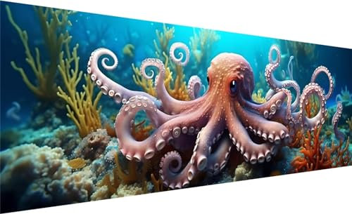 Diamond Painting, Diamant Painting Bilder Oktopus, DIY Diamant Kunst Malerei Stickerei Set, Diamant Malen nach Zahlen Erwachsene, Ozean Diamond Painting Set für Zimmer Wanddeko Geschenk 90x30cm U-9
