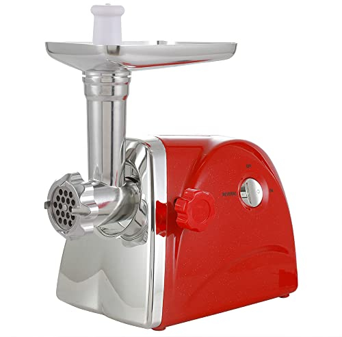 Elektrischer Fleischwolf 800W, Wurstfüller Zerkleiner Edelstahl, Wurstaufsatz Wurstmaschine Multi Küchenmaschine Mit 3 Teile Messernetz für Den Hausgebrauch Rot