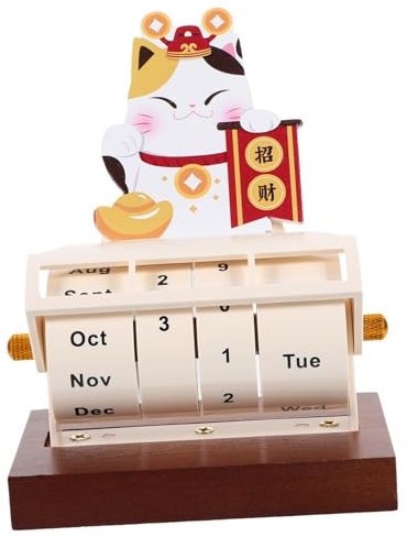 Tofficu Ewiger Holzkalender Tischkalender Drehrad Kalenderblocks Dauerhaftes Büroaccessoire Haushaltstischkalender Schreibtischdeko Geschenk