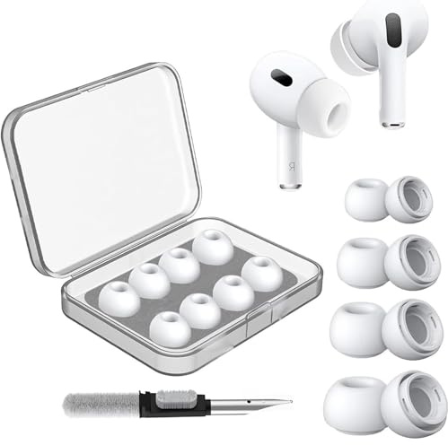 SSKHE 4 Paar Ersatz-Ohrstöpsel für Airpods Pro/Airpods Pro 2, rutschfeste Silikon-Ohrhörer mit Geräuschunterdrückungslöchern, mit Reinigungsstift, Poliertuch und tragbarer Aufbewahrungstasche