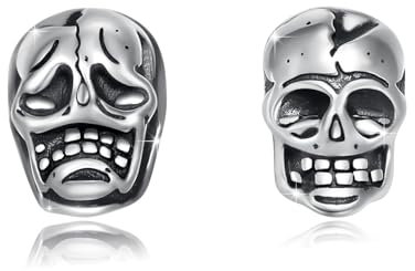 Totenkopf-Ohrringe, 9258 Sterlingsilber, Ausdrucks-Totenkopf-Ohrstecker, Gothic-Schmuck, Geschenke für Frauen und Männer