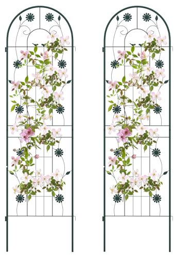 COSTWAY Lot de 2 Treillis de Jardin en Métal 220 x 50 cm, Clôture Décorative pour Plante Grimpante, Grille Fleurs Antirouille pour Jardin, Cour, Patio (Vert)