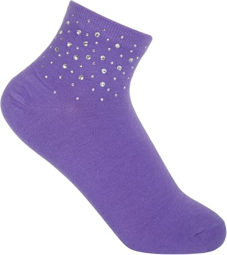 styleBREAKER Damen Socken mit Strass Applikation am Bund, Größe 35-41 EU / 5-9 US / 4-7 UK, Söckchen Glitzersteine 08030014, Farbe:Lavendel