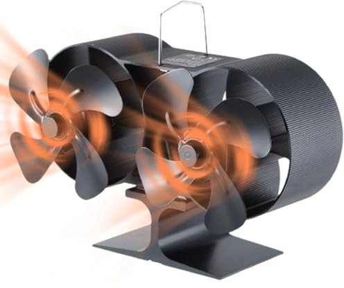 NASSMOSSE Ventole per stufa a legna alimentata a calore, 8 foglie ventilatori di calore termico eco-risentante a doppio motors per cottura a legna per stufa a legna, pellet, bruciatore di tronchi