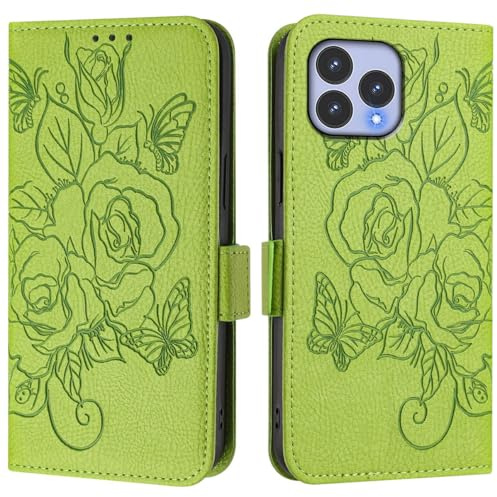 Handyhülle Kompatibel mit Wiko T60 / Cubot P80 Hülle, [RFID-Blockierung] Kartenhalter Schutzhülle Flip PU Leder Case Kickstand Magnetisch Klapphülle für Wiko T60 / Cubot P80, Grün