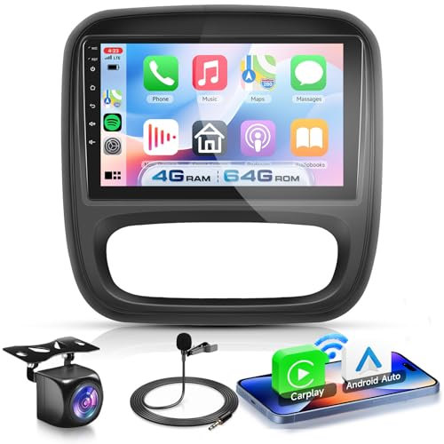 VECHTEL 4G+64G Android 13 Radio de Coche para Renault Trafic/Fiat Talento/Opel Vivaro/Nissan NV300, 9'' HD Pantalla Táctil con Carplay Android Auto Inalámbrico GPS WiFi USB Bluetooth 5.0 FM RDS Cámara