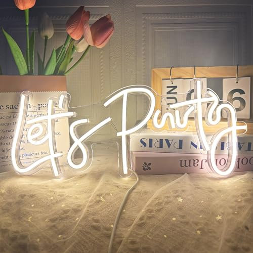 Let's Party Neon Sign, LED Neon Light Signs for Wall Decor, Art Decoration Letter Neon Light Sign for Bedroom Decor,Birthday Party,Wedding,Valentines Day Gift (Let's Party-Warm White),40 x 17CM