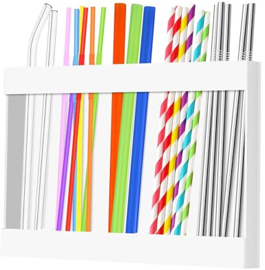 Strohhalm Aufbewahrungsbox, Stylischer Acryl Strohhalmspender Mit Wiederverwendbaren Strohhalmen & Doppelseitigem Klebeband für Standardgrößen (Weiß)
