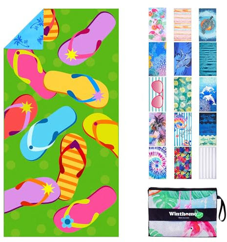 Winthome Strandtuch Wasserloser Öko-Duplexdruck Schnelltrocknend Sandfrei | Strandhandtuch Mikrofaser Groß Leichtes, Badetuch für Strand Schwimmen Sauna Camping, mit Tasche, OEKO (180x90cm, 1 Pack)