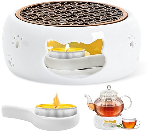Stövchen,Stövchen Für Teekanne Mit Bremslöffel,Teekannenwärmer,Keramik Stövchen Für Teekanne,Hohl Geschnitztes Design Kaffeewärmer Teestövchen Geeignet Für Kaffeekannen,Teekannen Geeignet