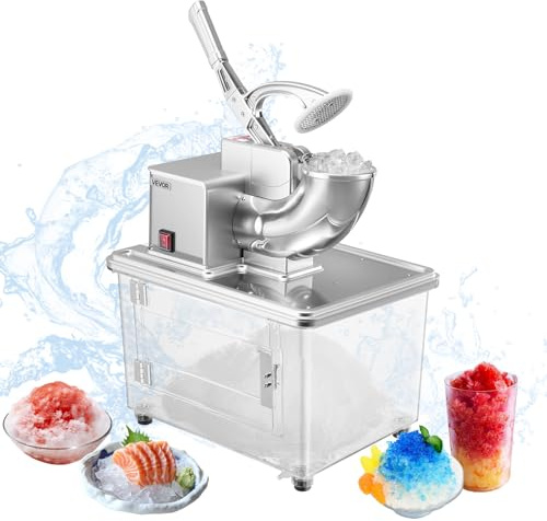 VEVOR Commercial Ice Crusher 661LBS/H, 350W Electric Snow Cone Machine with 4 Blades, 2000RPM Stainless Steel Shaved Ice Machine with 11 Gal Crushed-Ice Box, for Family Restaurants Bars, Silver