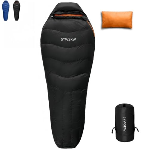 SYWSKW Down Sleeping Bag with Pillow, Ultralight Wide Sleeping Bag for Adults,Youth Backpacking,Hiking and Camping Outdoor with YKK Two-Way Zipper,680FP Duck Down