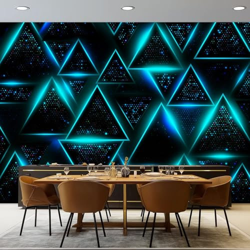 Wall Mural Wallpaper, Simple Blue Triangles Theme Non-Woven Wallpaper, Black 3D Effect Art Wall Murals for Bedroom Living Room Office Decor, 78.7 x 55.1 Photo Mural