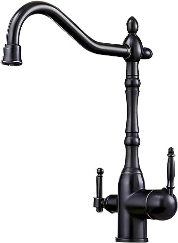 3-Wege-Filter Wasserhahn Küche Küchenarmatur Spültischarmatur 3-in-1 Mischbatterie Küchenspüle Doppelgriff Drehbar Wasserhahn Chrom,Schwarz Retro