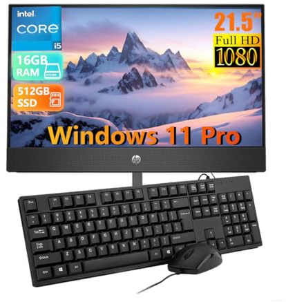 HP ProOne 600 G5 All in One Desktop Computer PC, con monitor da 21.5, Intel Core i5-9500, 16 GB RAM, SSD da 512 GB, tastiera US WiFi, Bluetooth, Windows 11 Pro (ricondizionato)