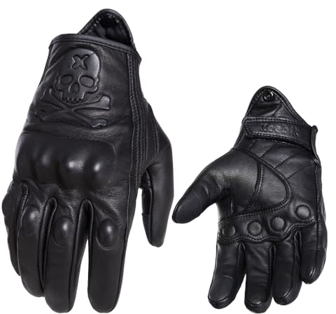 Keebik Goatskin Leather Motorcycle Motorbike Powersports Racing Gloves Reflective Skull Touchscreen for Men and Women Model