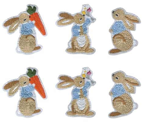 6 Pcs Sew On Patches Rabbit Applique Patches Iron On Patch/Sew On Embroidered Patch Badge for Jackets Jeans Bag Shoes T-Shirt Hat
