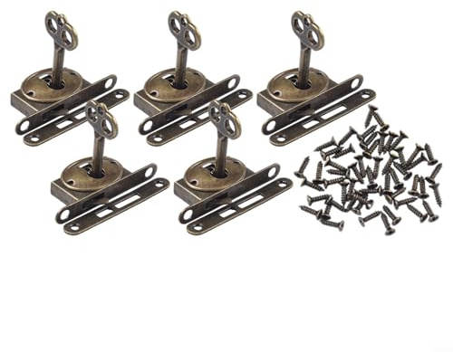 Jotekonoby Confezione da 5 serrature per mobili antichi, per cassetti con chiave, stile retrò, per scatole di legno, armadi scorrevoli, chiusura vintage a gancio in ferro, funzionamento liscio