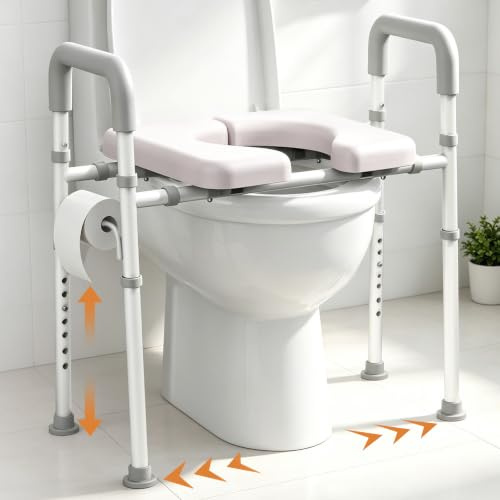 Agrish Toilettensitzerhöhung mit Armlehnen, Höhen- und Breitenverstellbar | Höhenverstellbarer gepolsterter Toilettenaufsatz für Senioren und Behinderte, Schwerlast WC-Sitzerhöhung bis 182 kg