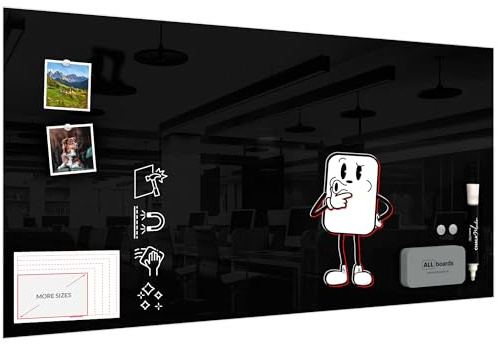 ALLboards Magnetic Black Glass Board 120x60cm, Frameless, Glass Magnetic Board, Tempered Glass, Writing Board
