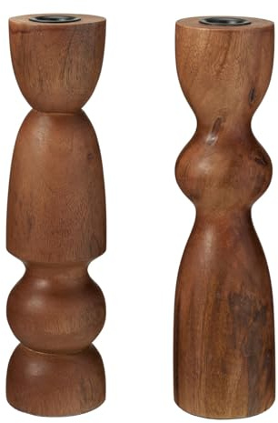 2er Set Kerzenständer Holz Walnuss 25 cm Holzkerzenständer Stabkerzenhalter Kerzenhalter Kerzenleuchter