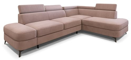 Masseno Ecksofa AVISE MV R-S mit Schlaffunktion L-Form, Klassisch Sofa mit Bettkasten, Wohnzimmersofa, Couch, Soffa, Bettsofa, Couchgarnitur - Rosa, MATT Velvet 61