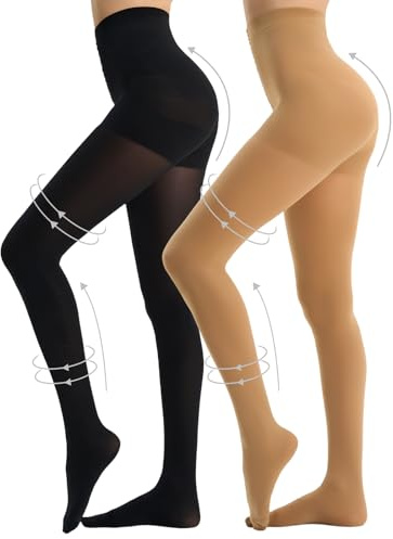 Yilanmy 2 Pairs Control Top Pantyhose for Women,80D Opaque Tights