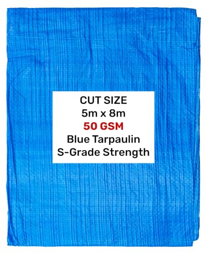 S-Grade Lightweight Blue Tarpaulin 5m x 8m with 12mm Aluminium Eyelets