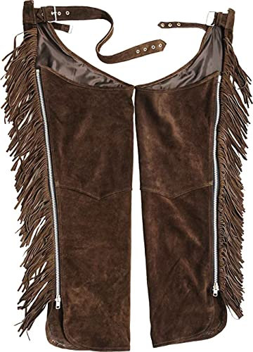 Chaps Leder Herren Lederchaps Fransenhose Lederhose Lederjeans Chaps Fuente Fransenhose Damen Herren Cowboy Indianer Western REIT Braun (XS, Braun)